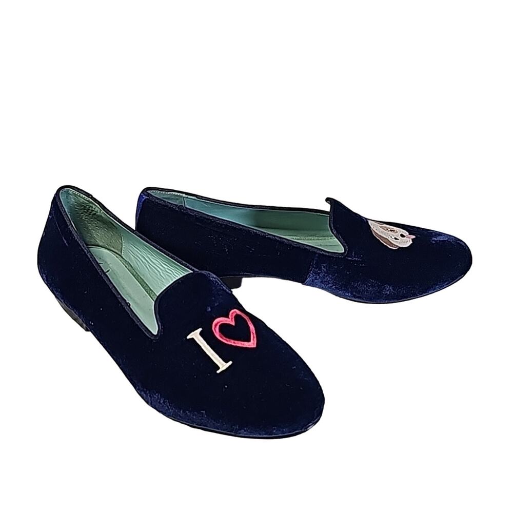 Blue Bird Velvet I Love Dogs Loafers Flats Womens Size 7B